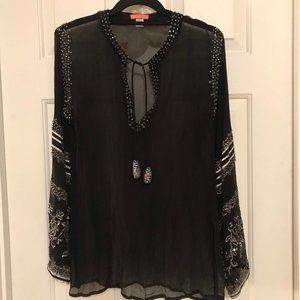 GLAM SOULS Silk Top Sheer Black Sequin OS